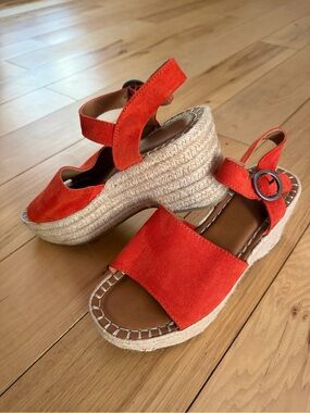 Orange Suede Platform Espadrille Sandals